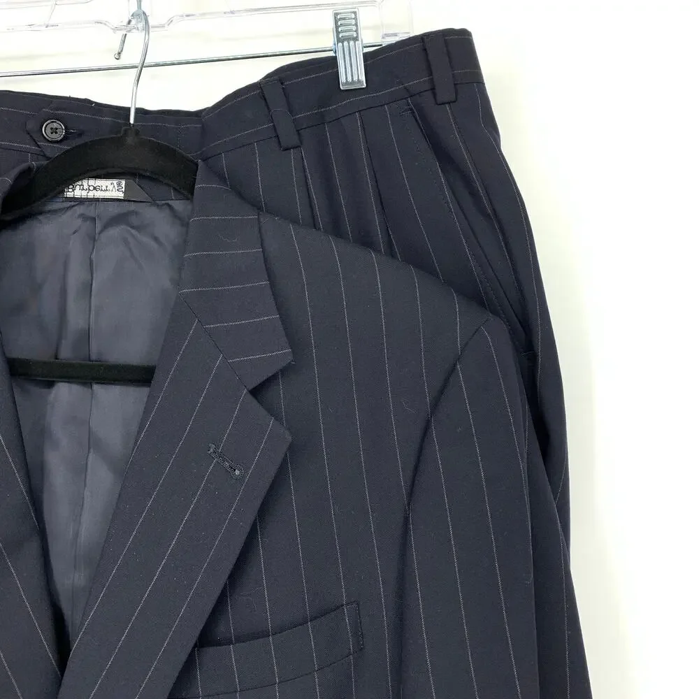 VTG Burberrys Wool Suit Set Pants + Blazer Mens Sz 41R 36 X 28 Blue Pinstripe
